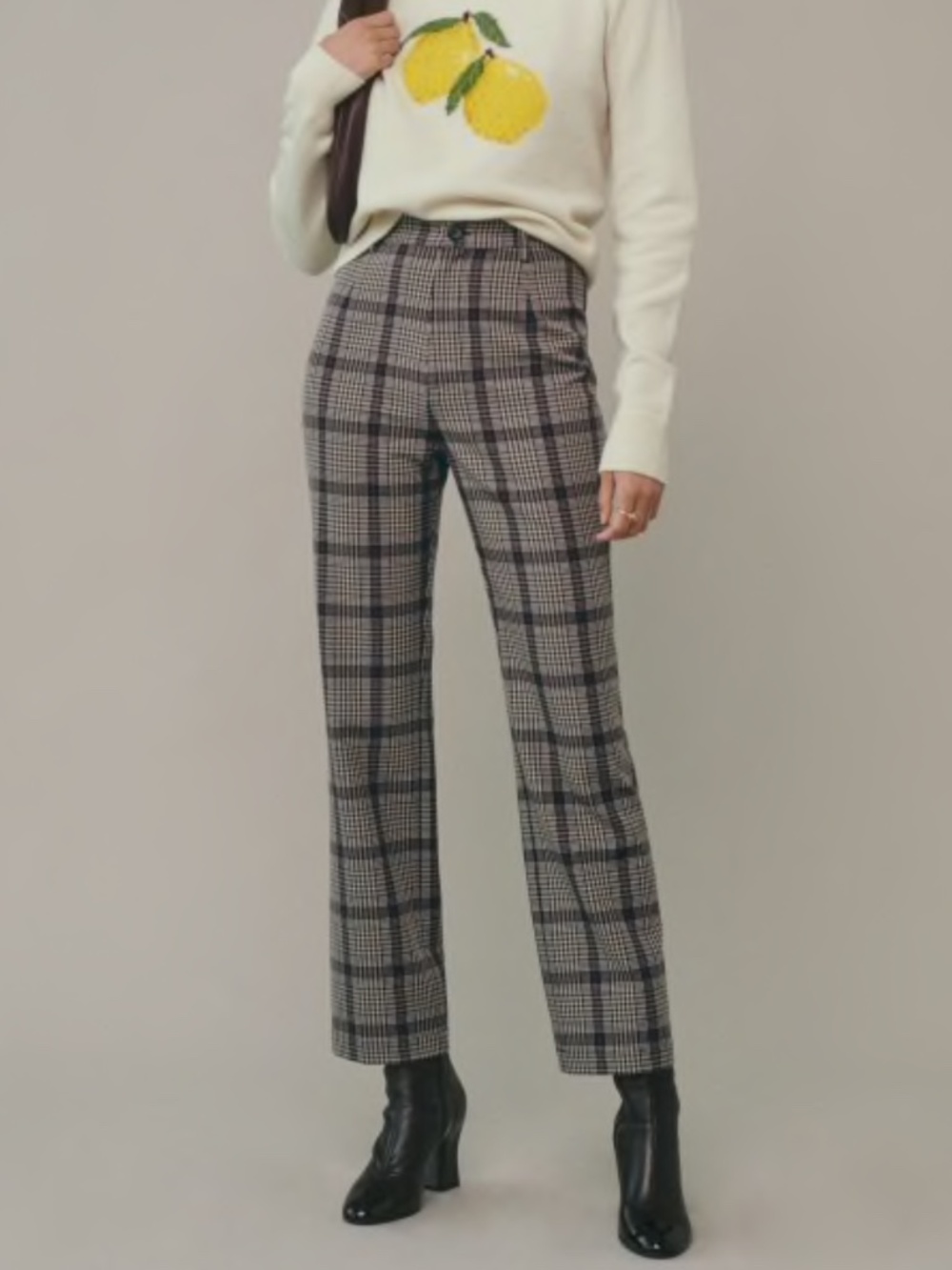 NEW Reformation Franklin Pant Beige/Red Check 12